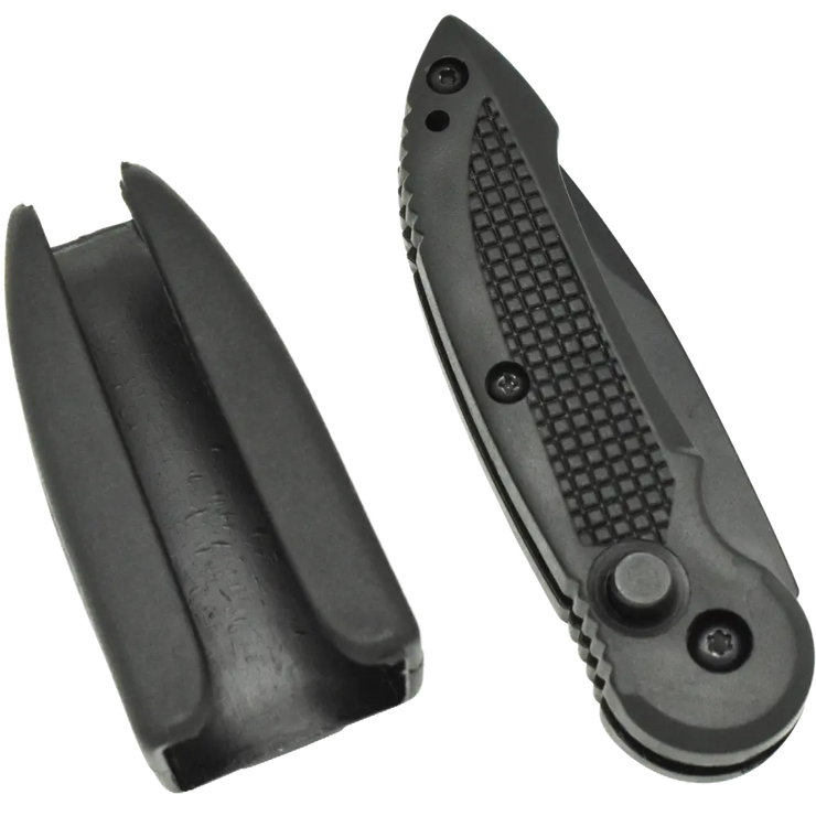 Edelstahl-Einhandmesser mit Federunterstützung und Kunststoffholster - My Home Security
